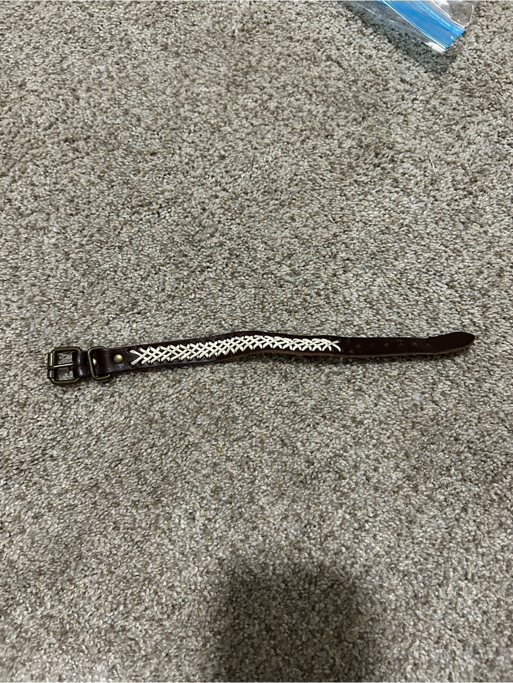 Women's Brown Leather Belt Bracelet with White Braided Detail